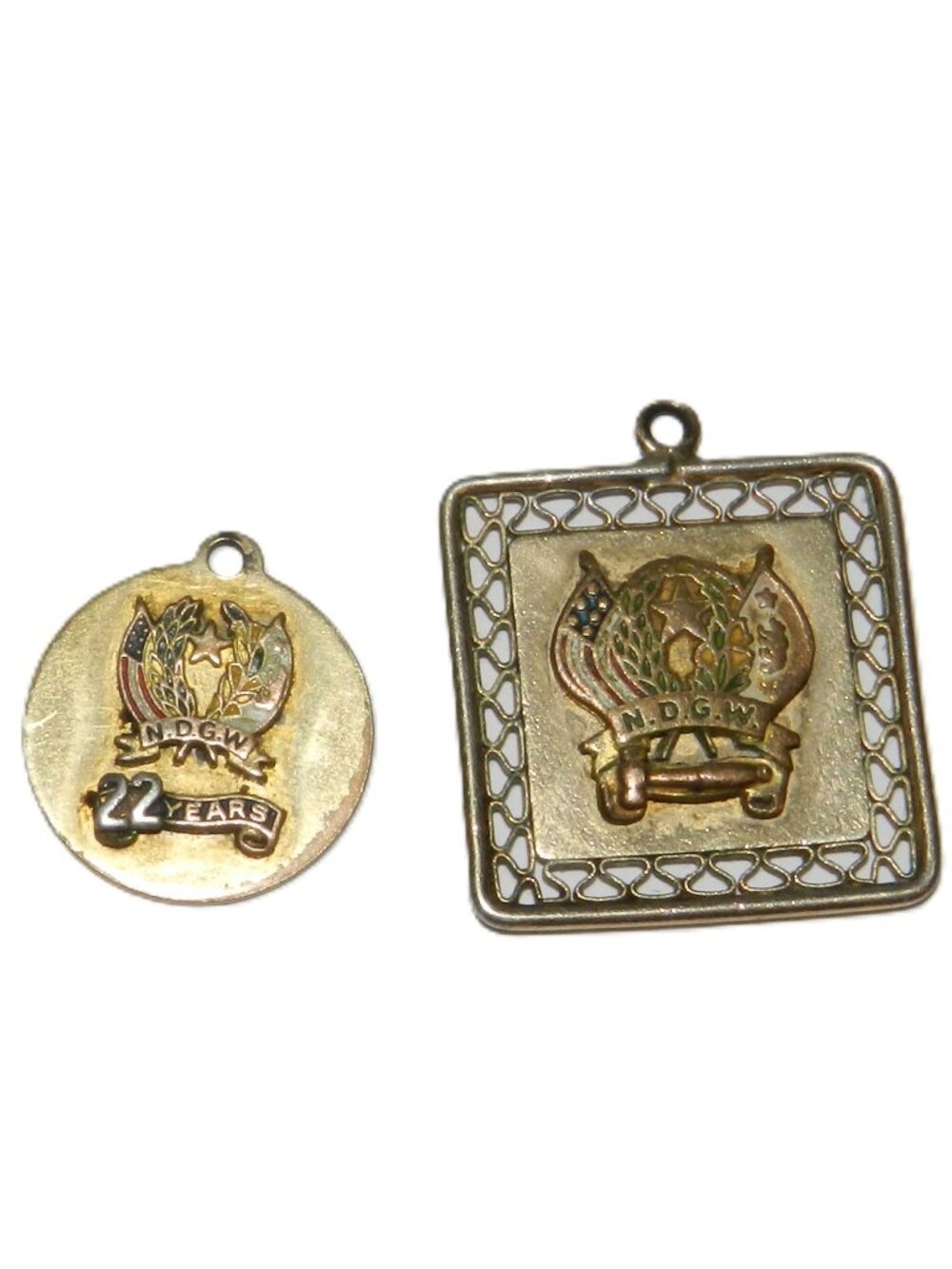 2 Gold-plated (12K) pendants/charms featuring the penda Daughters of the Golden
